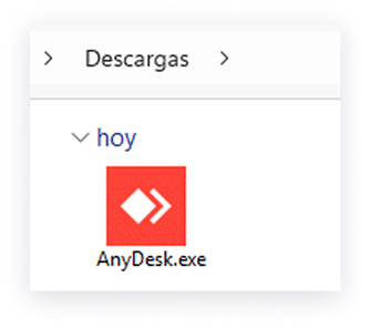 Carpeta de descargas mostrando el archivo AnyDesk descargado