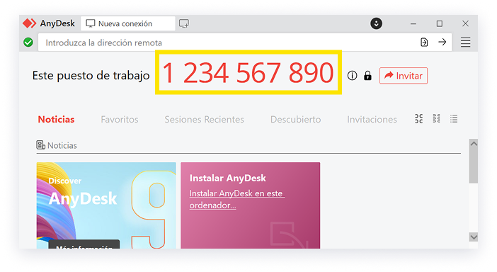 Ventana de AnyDesk mostrando el código de identificación del equipo